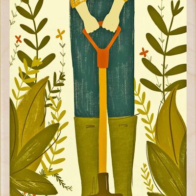 Jardinier avec bêche, cartes postales en bois durables, lot de 6 (10 x 15 cm) | The Wooden Postcard Company