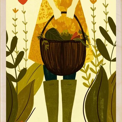 Jardinero con cesta, postales de madera sostenibles, juego de 6 (10×15 cm) | The Wooden Postcard Company