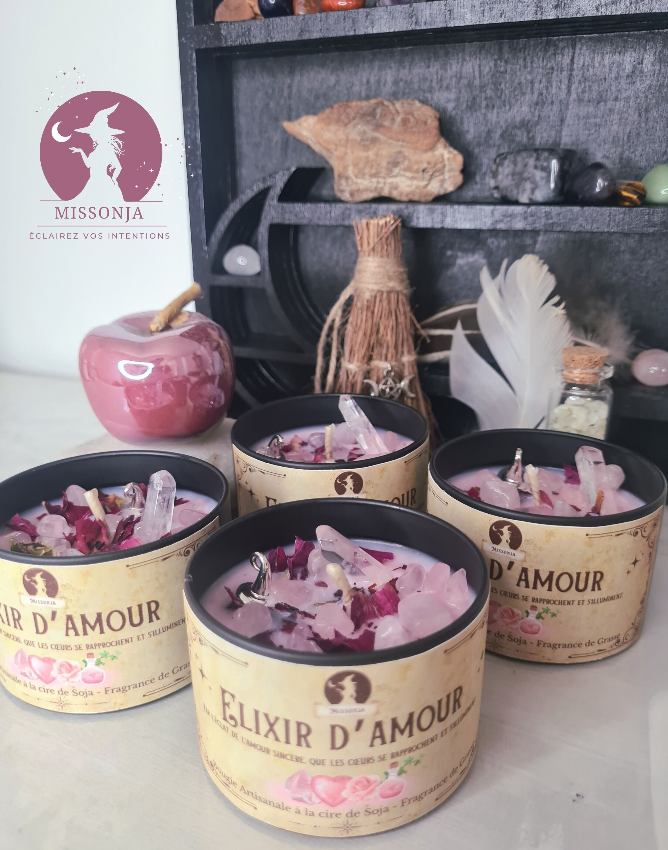 💘Soy Wax and Crystals Intention Candle - Elixir of Love (115g)