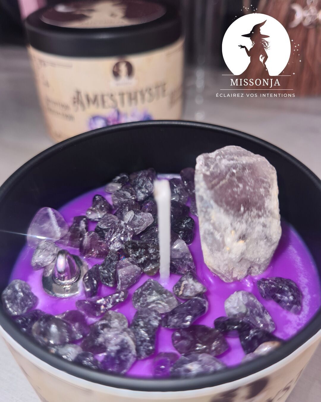 💜Soy Wax and Crystal Intention Candle - Amethyst (115g or 220g)