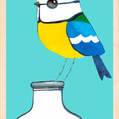 Mésange bleue, cartes postales en bois durables, lot de 6 (10 x 15 cm) | The Wooden Postcard Company