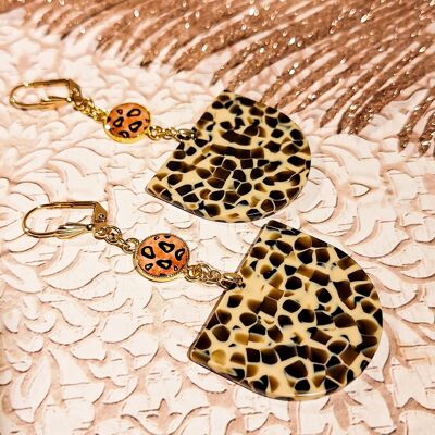 Boucles Bohème Léopard jungle demi lune Attaches dormeuses laiton doré Fête des mères Cadeau Maman Cadeau Maîtresse