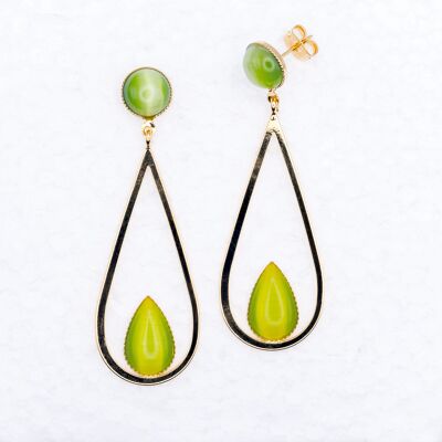 Boucles d'oreilles à tige, plaquées or, vert clair (455.6)