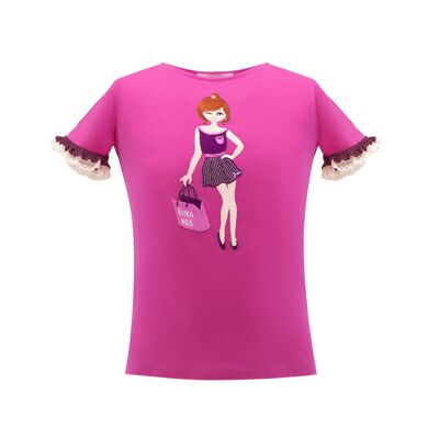 Sequins Pretty Girl T-Shirt in Fuchsia