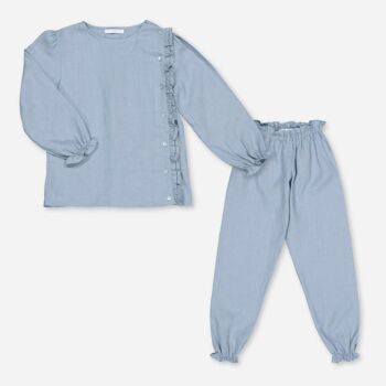 Pyjama en lin lavé Anna "Bleu lueur " 5