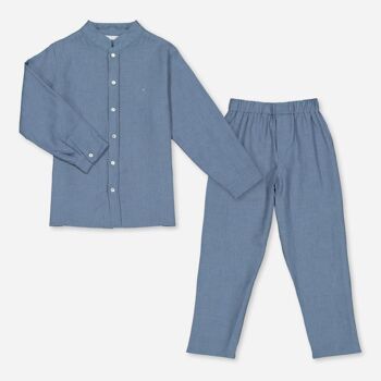 Pyjama en lin lavé Nico  "Bleu astral " 3