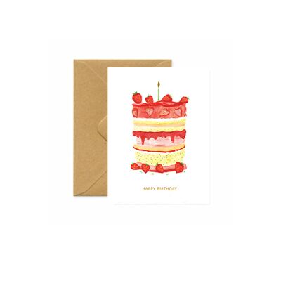 Tarjeta de cumpleaños de la torta de la capa de la fresa