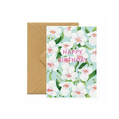 Tarjeta de cumpleaños de verano de orquídeas