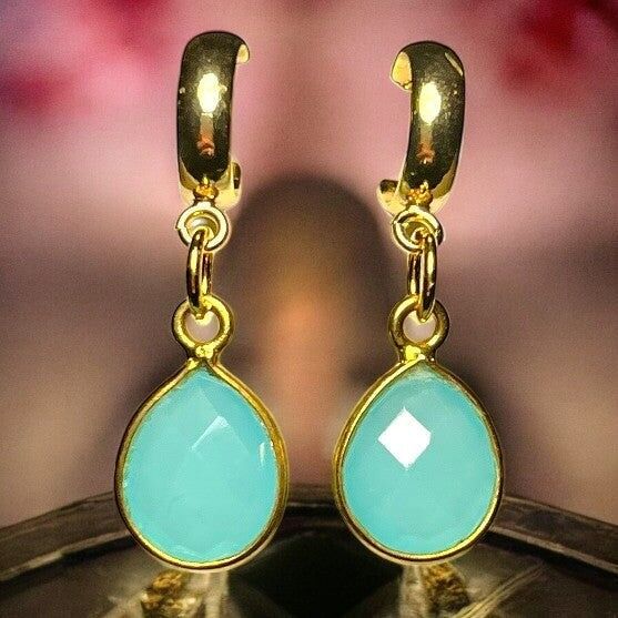 Orecchini "FIRENZE", oro zecchino, calcedonio blu