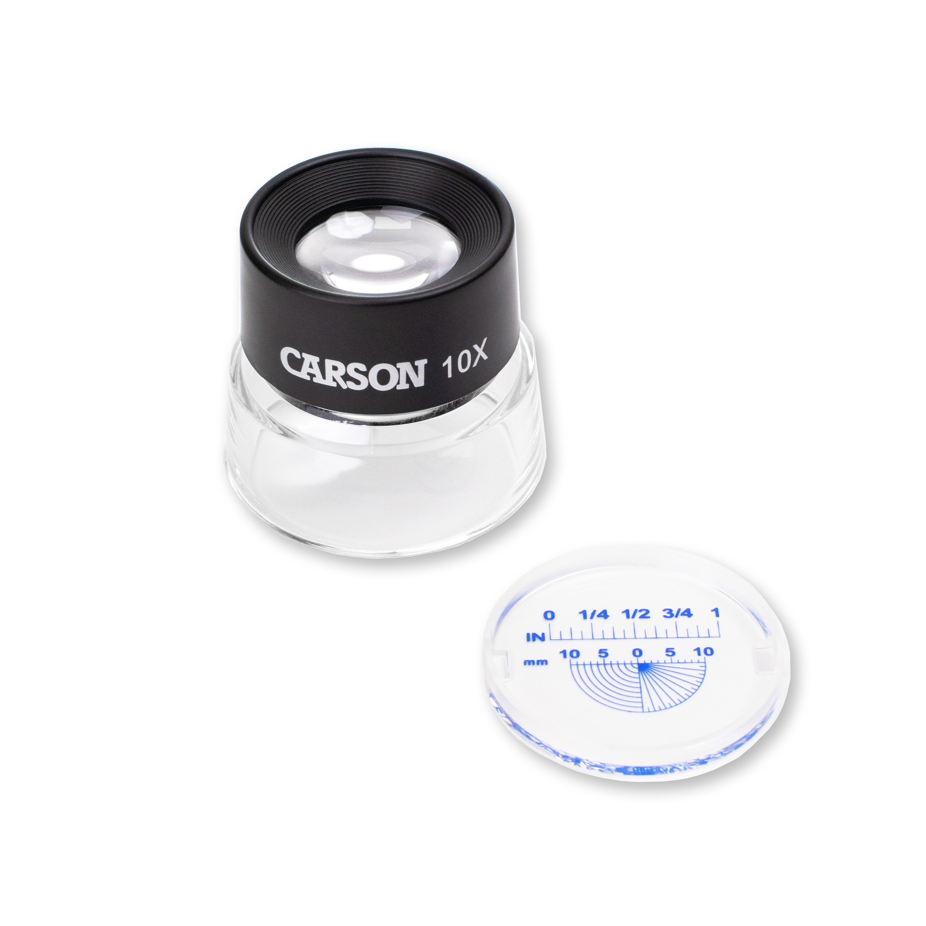 10-fach vorfokussierte Standlupe mit Doppellinse und aufsteckbarem Fadenkreuz