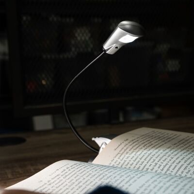 Lámpara de lectura LED brillante con cuello de cisne ajustable y clip