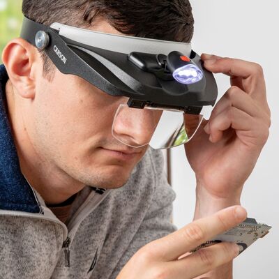 Visière loupe éclairée de luxe portée sur la tête, avec 4 lentilles incluses