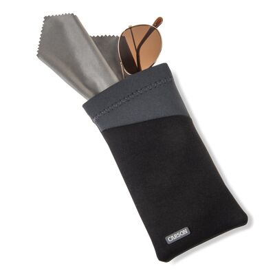 Eyeglass Pouch, Black & Gray Neoprene with Microfiber Cloth