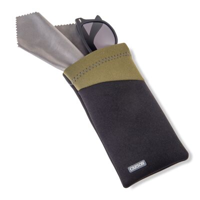 Eyeglass Pouch, Black & Olive Neoprene with MicrofiberCloth