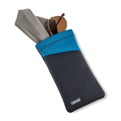 Custodia per occhiali, neoprene grigio e blu con panno in microfibra