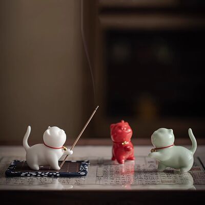 Porta incienso de gatito de cerámica Jingdezhen