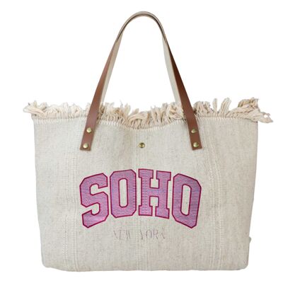 BOLSO SOHO DE ALGODÓN CON RIBOS DE CUERO