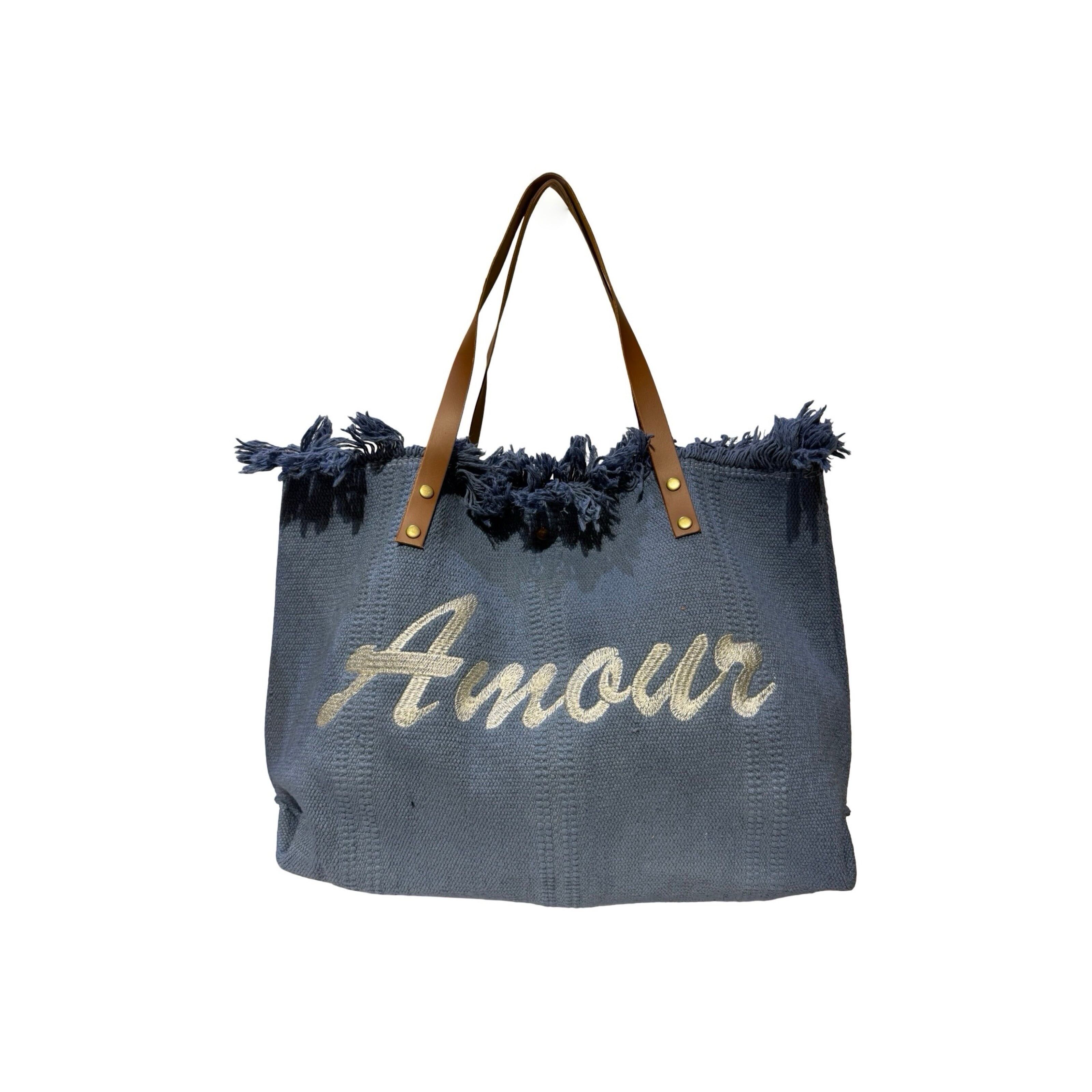 BORSA LOVE IN COTONE CON BORDI IN PELLE