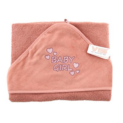 Toalla con capucha para bebé niña rosa viejo