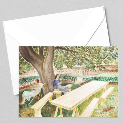 Zwei Frauen in einem Garten - Eric Ravilious - Grußkarte