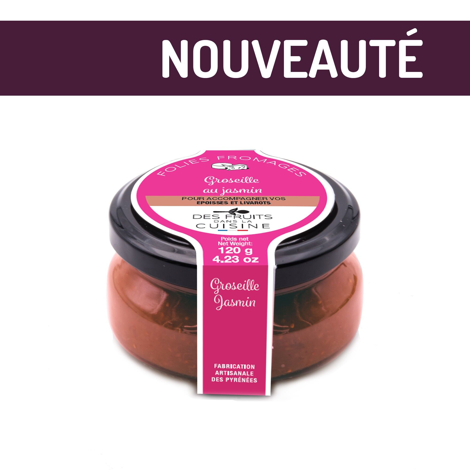 Neu – Folies Fromages Groseille et Jasmin 120 g, passend zu Käse wie Époisses oder Livarot