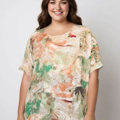 Top estampado verde de talla grande (C6596&GREEN)
