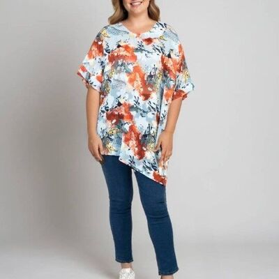 Top estampado azul de talla grande (C6596&BLUE)