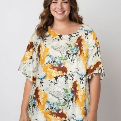 Top estampado amarillo de talla grande (C6596&AMARILLO)
