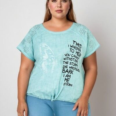 Camiseta de talla grande con estampado e inscripciones (C8010&TURQUESA)