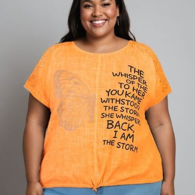 Camiseta de talla grande con estampado e inscripciones (C8010&ORANGE)