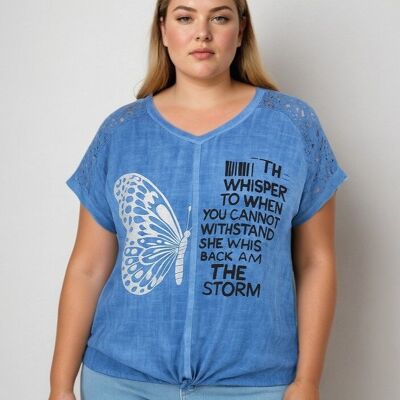 Camiseta de talla grande con estampado e inscripciones (C8010&BLUE)