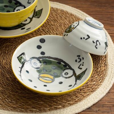 Vaisselle en céramique Minoyaki avec motif de poisson-globe