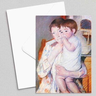 Baby in den Armen seiner Mutter lutscht am Finger - Mary Cassatt - Grußkarte
