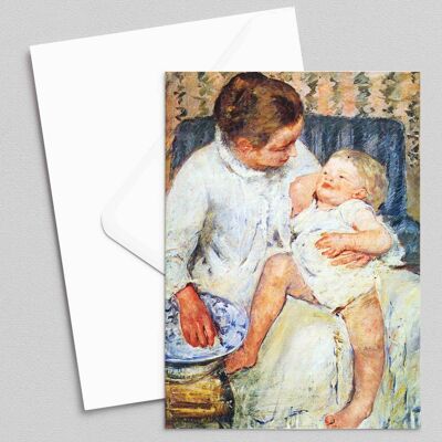 Mutter will ihr verschlafenes Kind waschen - Mary Cassatt - Grußkarte