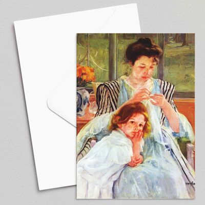 Junge Mutter beim Nähen - Mary Cassatt - Grußkarte