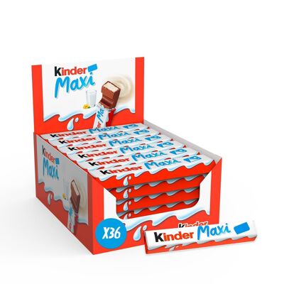 Barre chocolatée - Kinder Maxi - Barre Chocolatée au Cœur de Lait fondant Enrobé de Chocolat Kinder - Goûter Fondant et Gourmand - Format Familial - 36 Barres