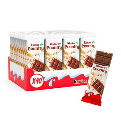 Barra de Cereal - Kinder Country - Barra de Cereal recubierta de Chocolate con Leche con Corazón de Leche Fundido y Cereales Inflados - 40 Barras