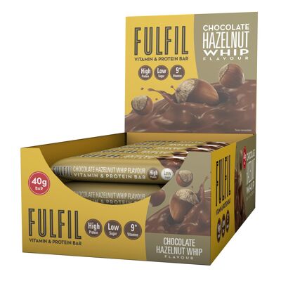 Barrita de Proteínas - FUFIL - Barrita de Proteínas con Vitaminas - Sabor Chocolate y Avellana - Barrita funcional y deliciosa - Fácil de llevar - 15 barritas de 40g