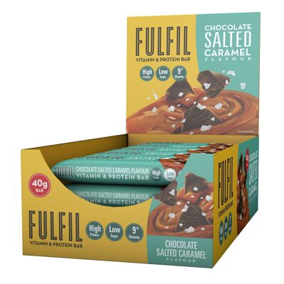 Barrita de Proteínas - FUFIL - Barrita de Proteínas con Vitaminas - Sabor Chocolate y Caramelo Salado - Barrita funcional y deliciosa - Fácil de llevar - 15 barritas de 40g