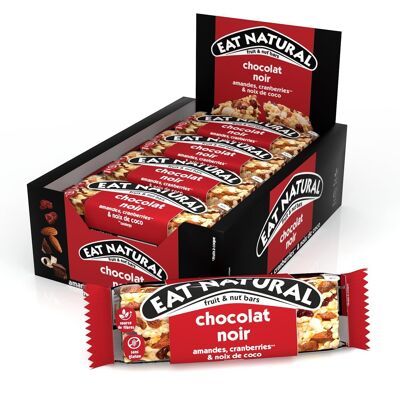 Barre fruits & nuts - EAT NATURAL - Barres sans gluten - Cranberries, amandes, noix de coco et chocolat noir - 12 barres de 40g