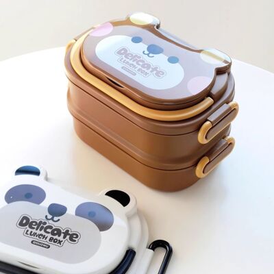 Double Layer Bento Box with Bear Pattern