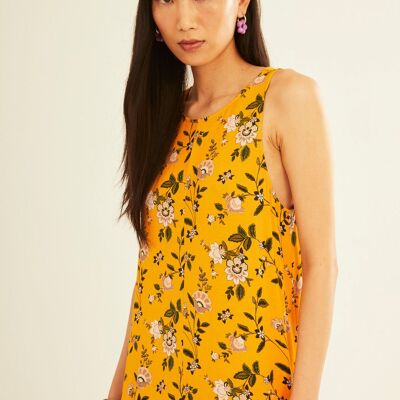 Robe à bretelles à fleurs moutarde
