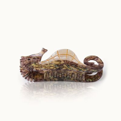 Fermaglio per capelli marrone a forma di cavalluccio marino