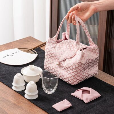 Borsa portaoggetti per accessori da tè in broccato