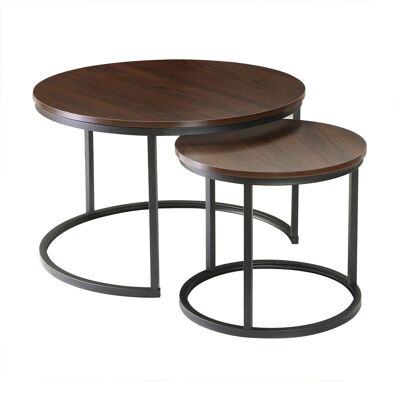 Lot de 2 tables basses gigognes rondes décor noyer