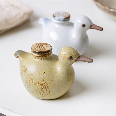 Yakimono ceramic sauce boat with cute bird design
