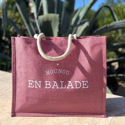 Sac Cabas en jute rose - Nounou en Balade - L