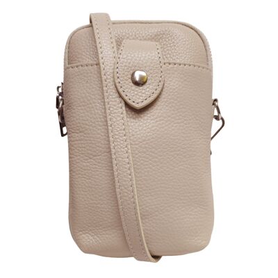 Leather Mobile Case Large Cream with Leather Strap