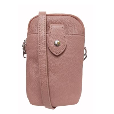 Funda de piel para móvil grande color rosa con correa de piel