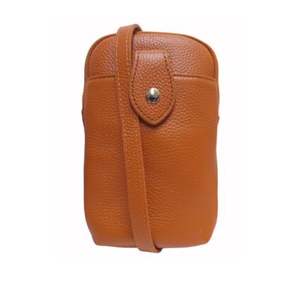 Custodia in pelle per cellulare grande marrone con cinturino in pelle